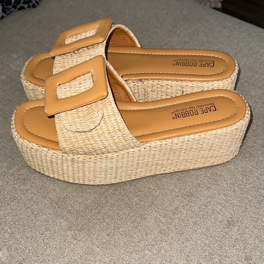 Cape Robbin Beige and Tan Espadrille Slides